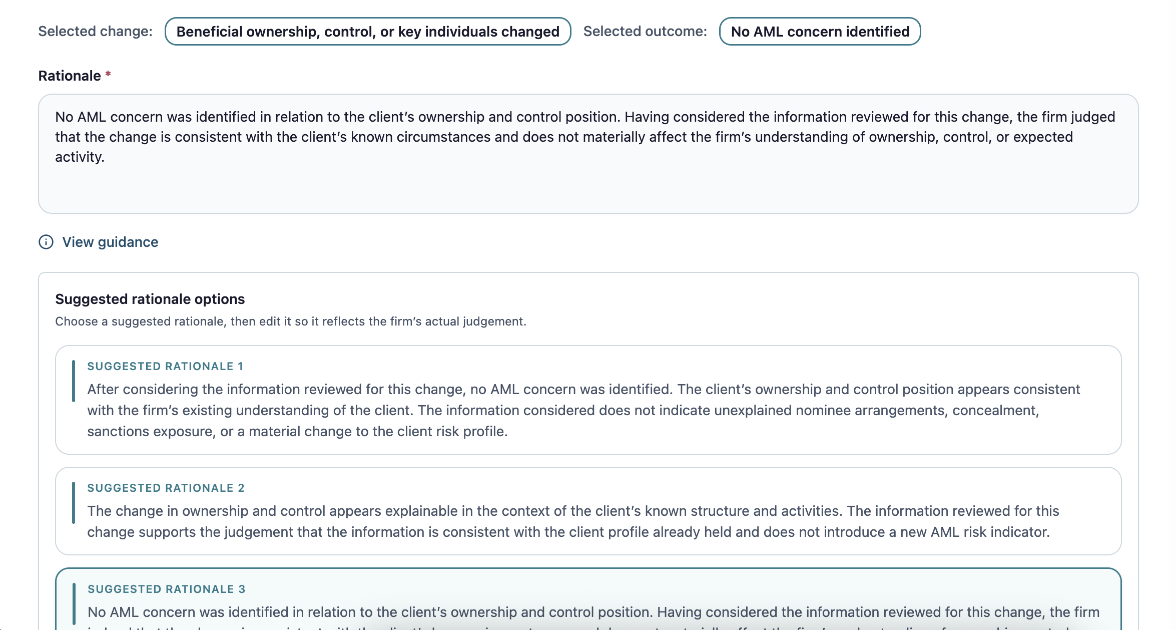 Evidentia AML review workflow interface